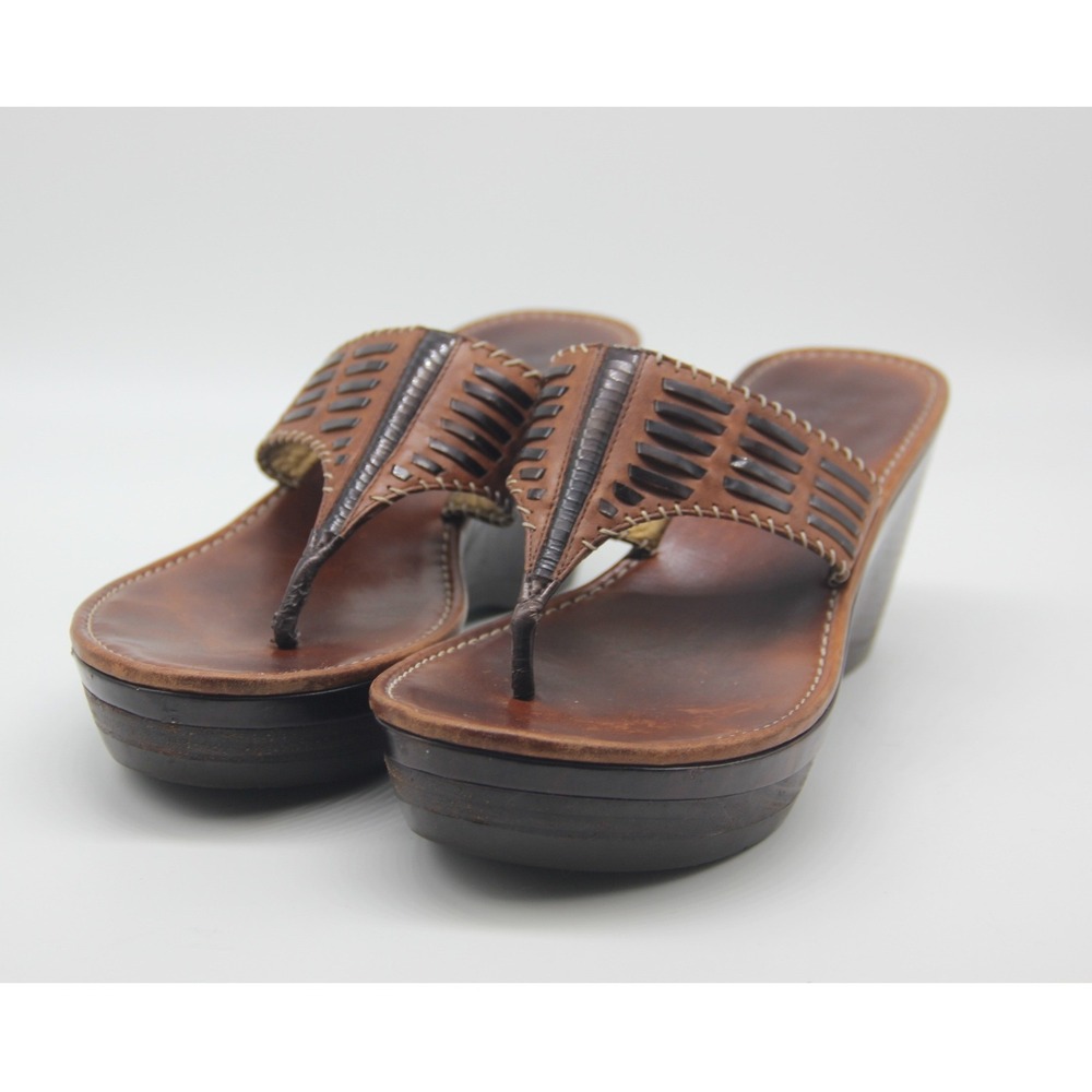 Cole Haan Nike Air Leather Wedge Sandals Brown Thong Platform Sz 9.5B Y2K Retro